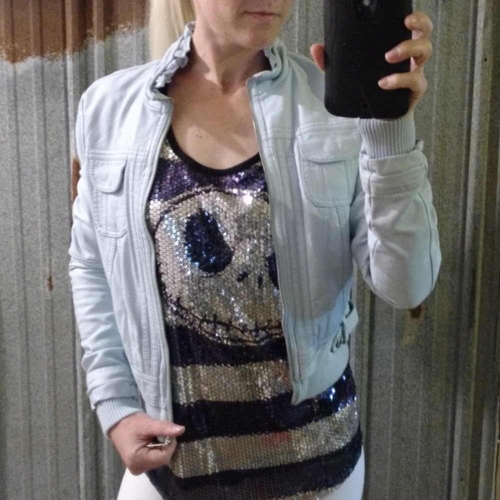 Jou Jou Baby Blue Leather Jacket - Picture 1 of 16